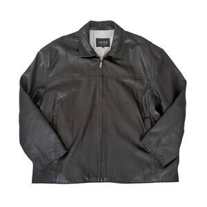 Izod Vintage Men’s Black Leather Zip Jacket 3X Classic Motorcycle Style Coat
